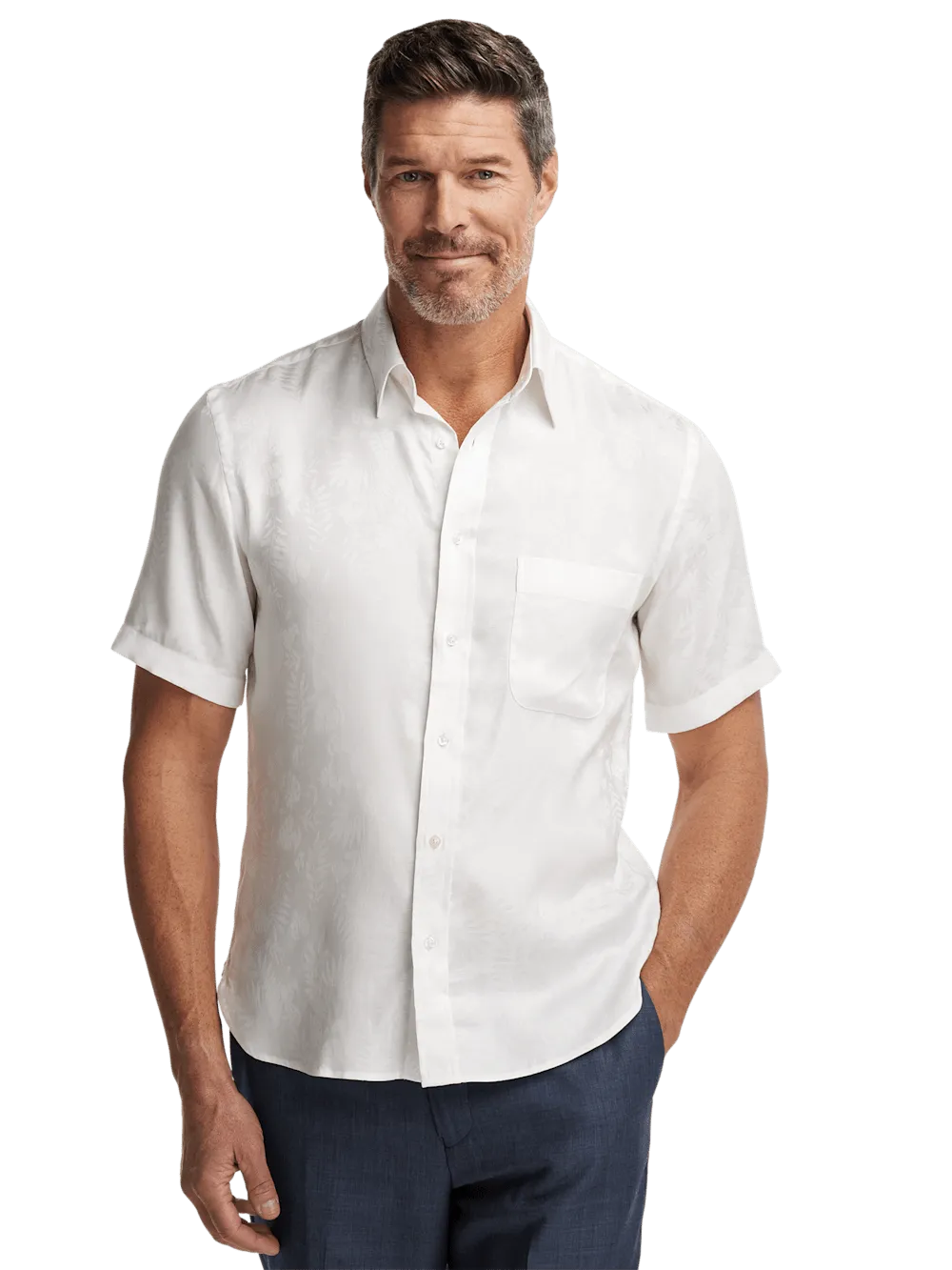 Lyocell Solid Jacquard Casual Shirt - White