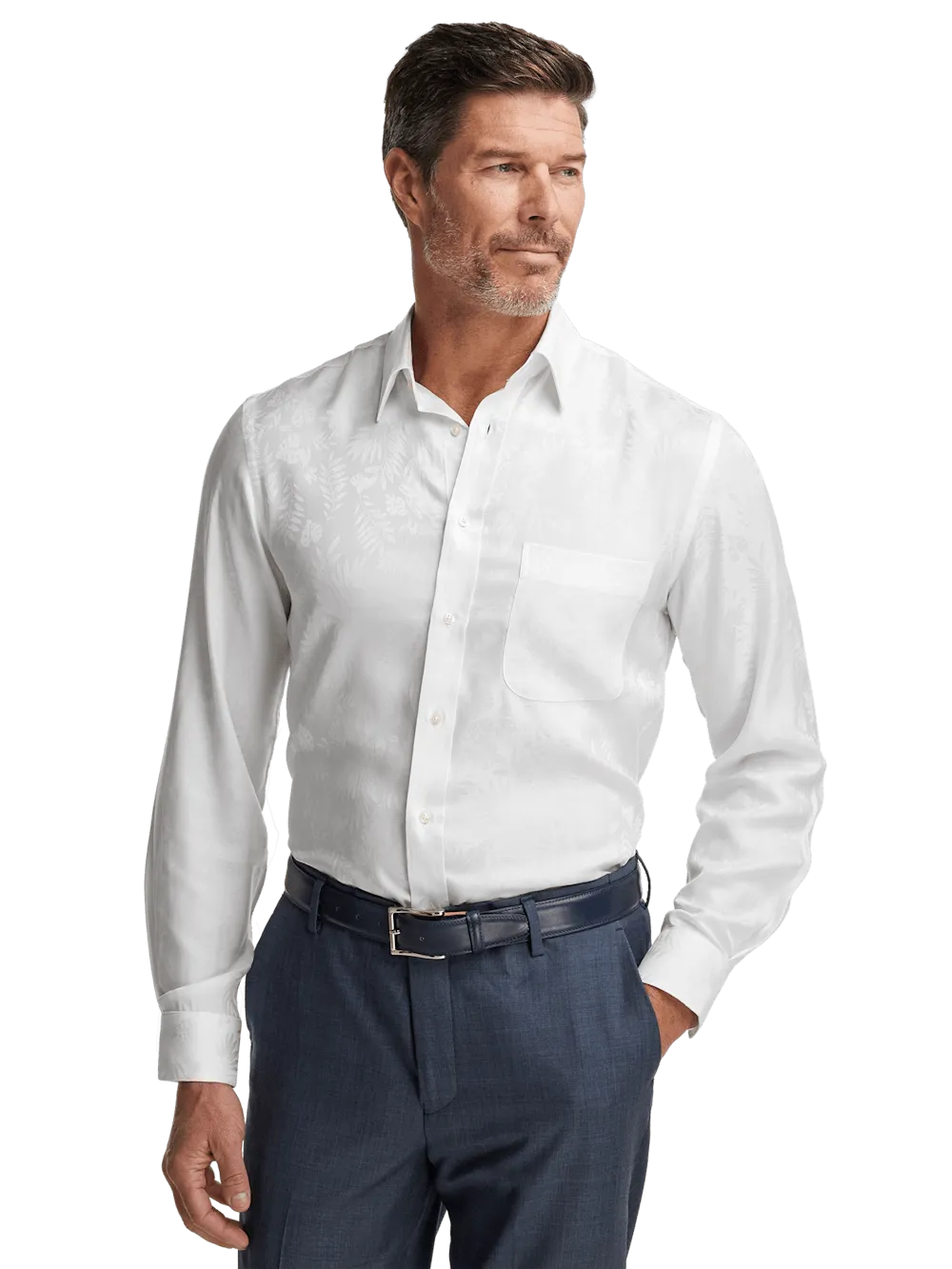 Lyocell Solid Jacquard Casual Shirt - White