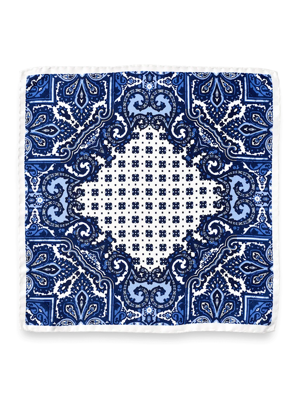 Medallion Silk Pocket Square - Blue/white