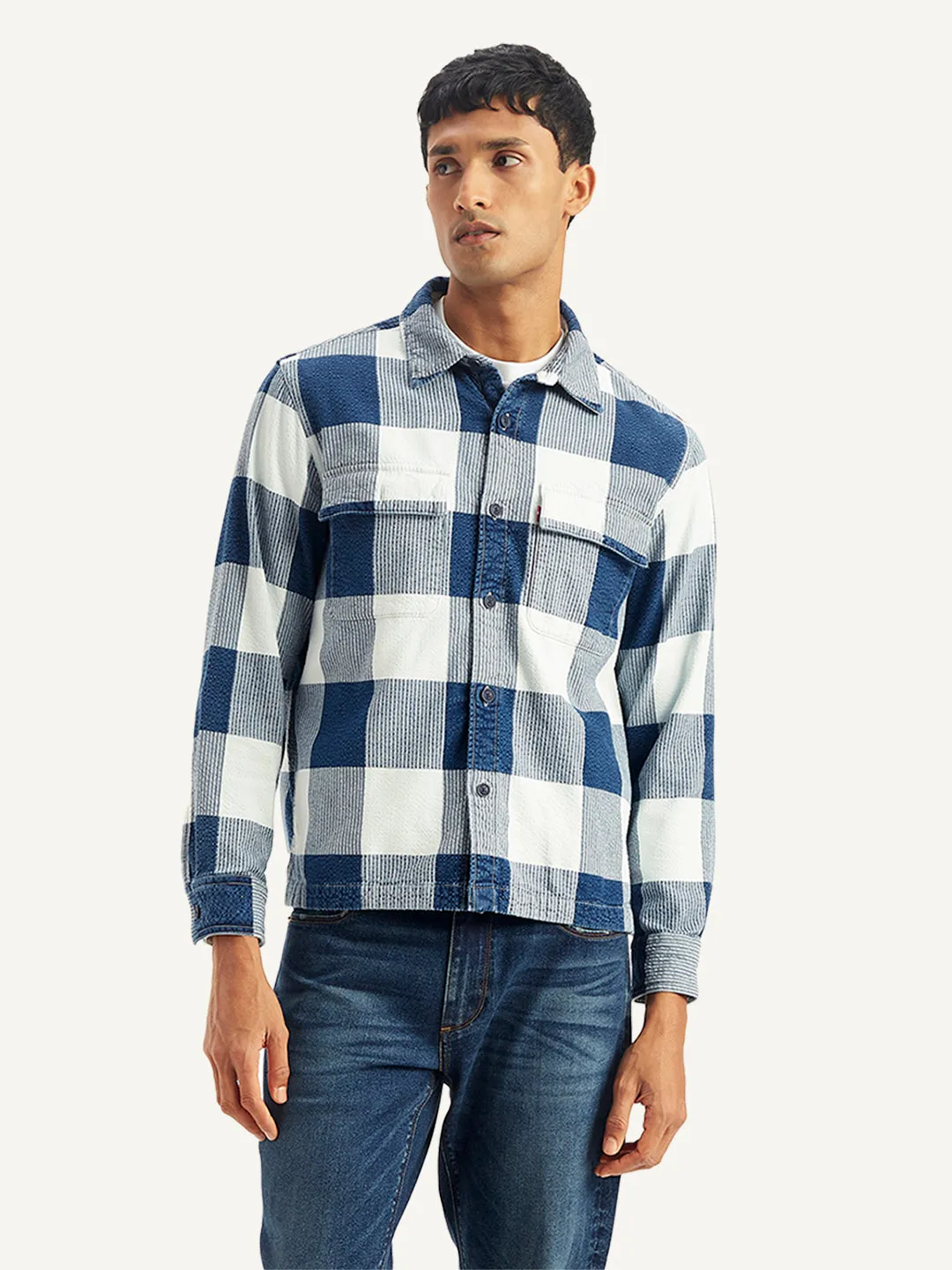 Men's Checkered White Spread Collar Shacket LEVI'S