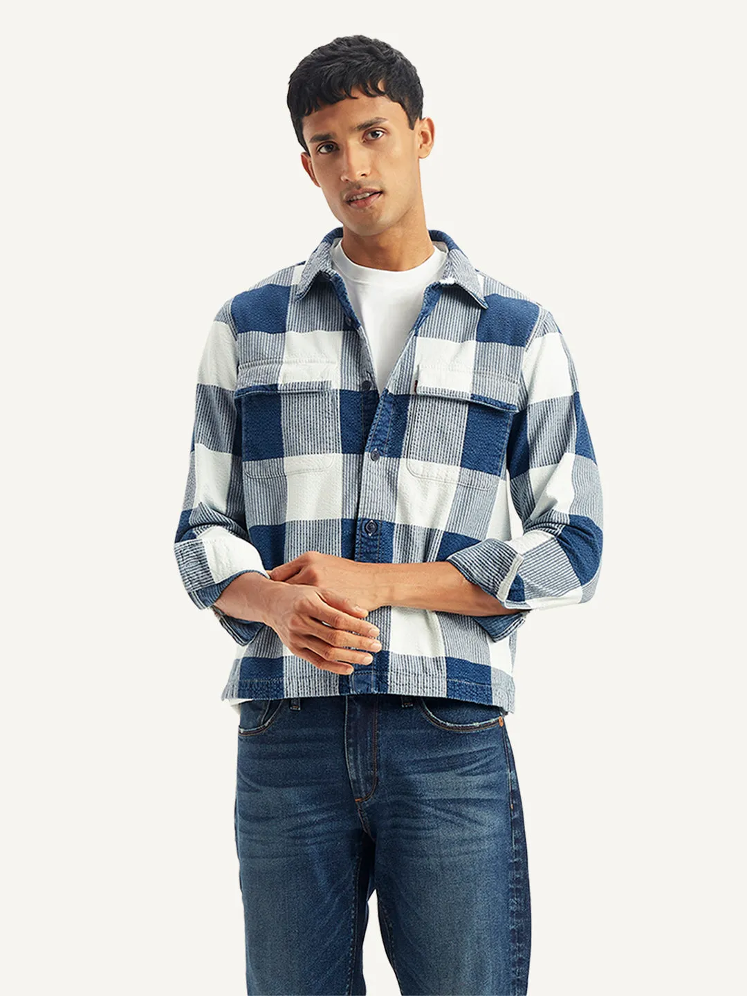 Men's Checkered White Spread Collar Shacket LEVI'S
