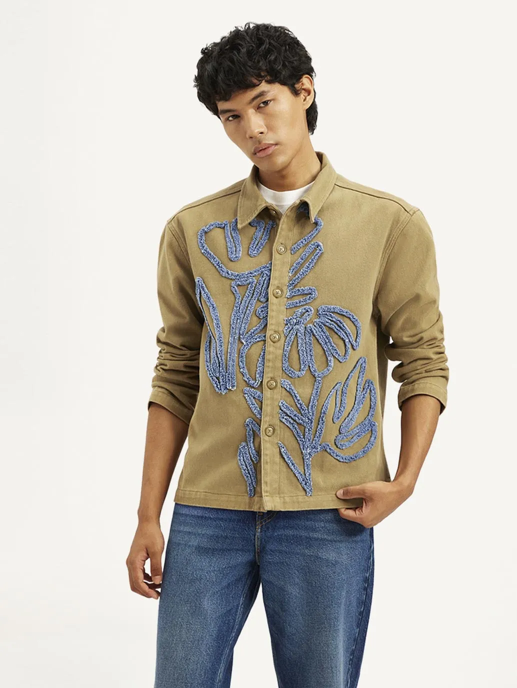 Men's Embroidered Brown Relaxed Fit Shacket LEVI'S