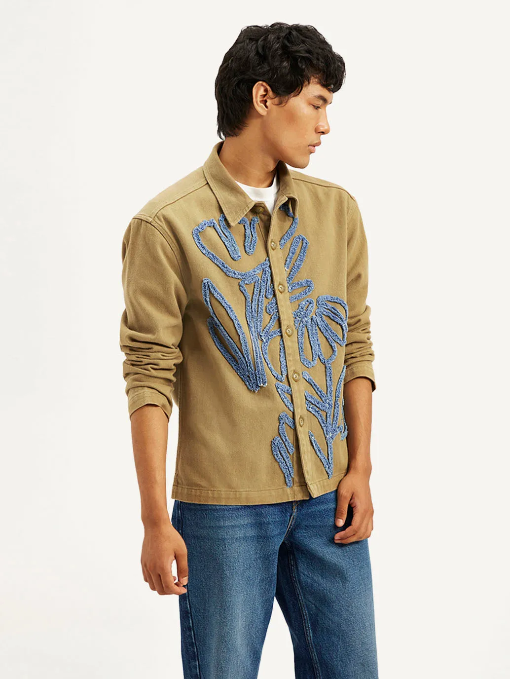Men's Embroidered Brown Relaxed Fit Shacket LEVI'S