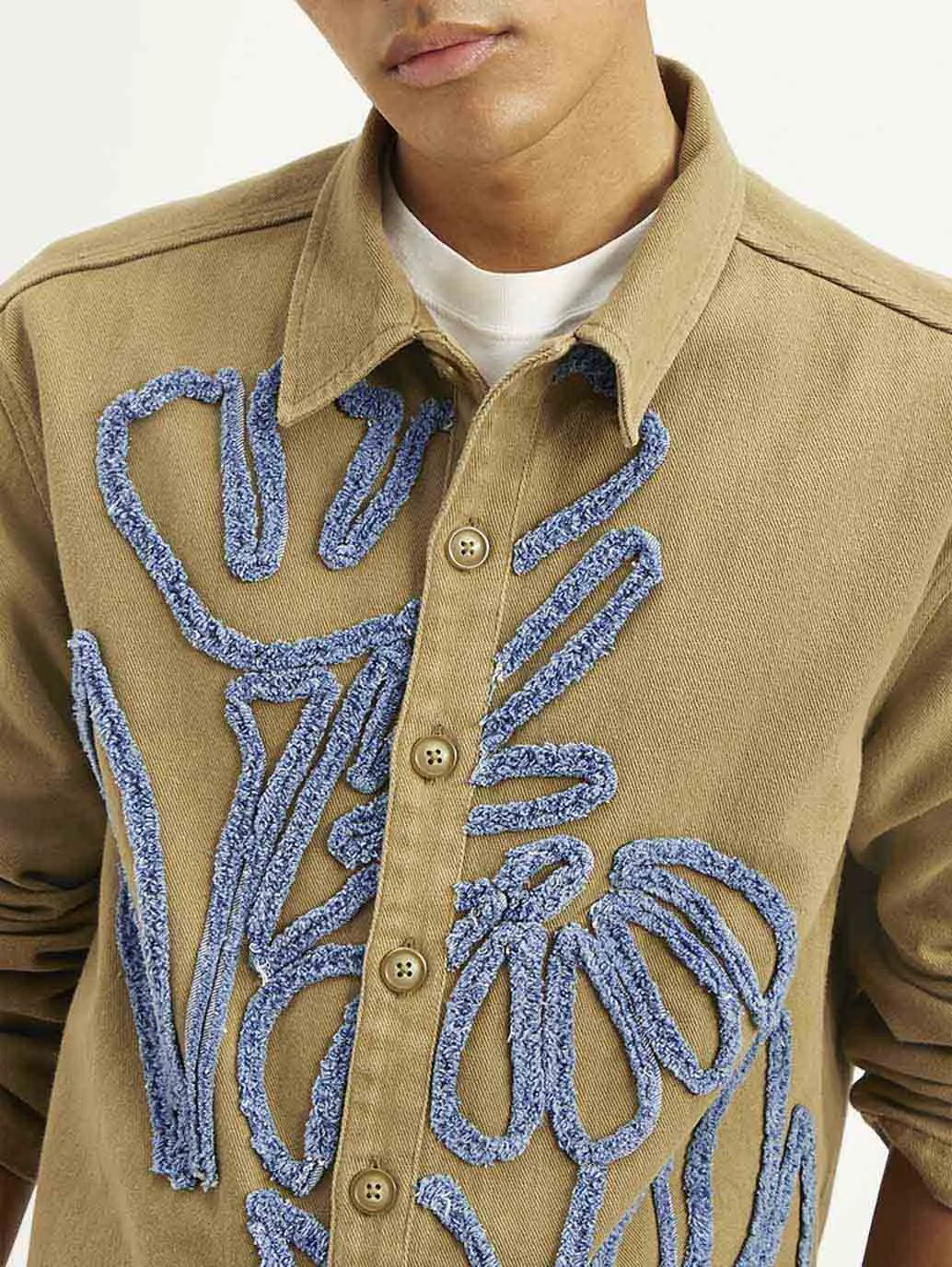 Men's Embroidered Brown Relaxed Fit Shacket LEVI'S