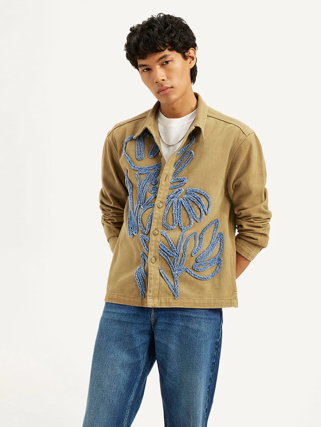 Men's Embroidered Brown Relaxed Fit Shacket LEVI'S