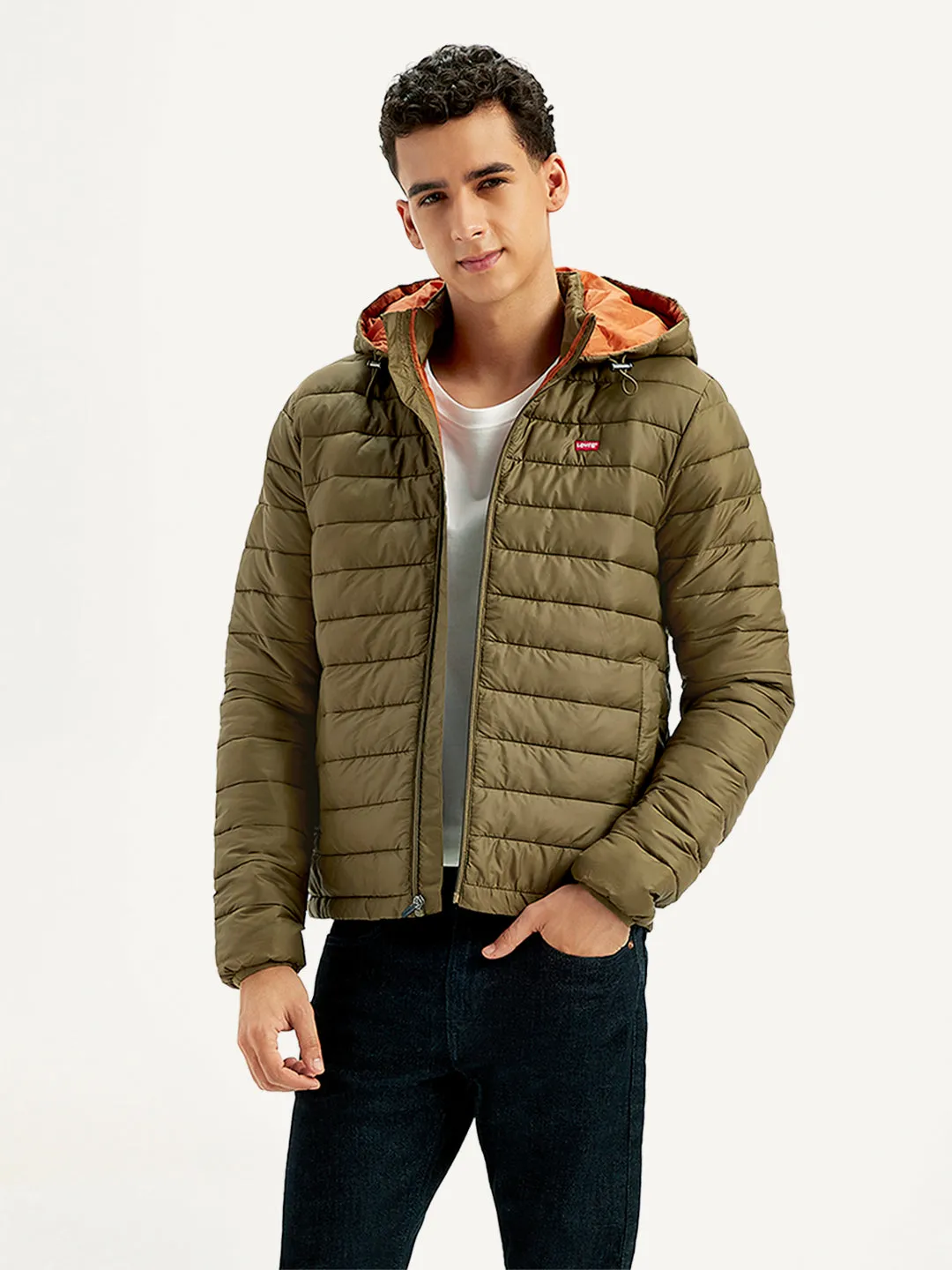 Men's Quilted Brown Hooded Puffer Jacket LEVI'S
