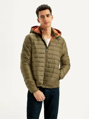 Men's Quilted Brown Hooded Puffer Jacket LEVI'S