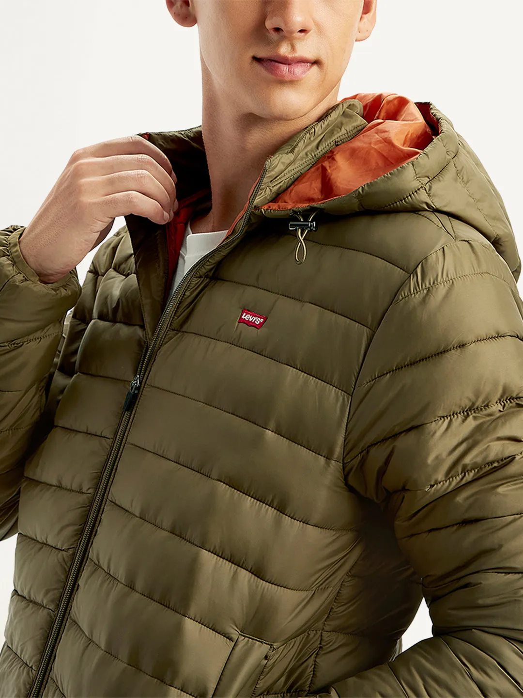 Men's Quilted Brown Hooded Puffer Jacket LEVI'S