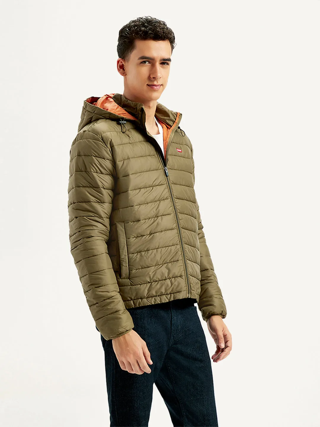 Men's Quilted Brown Hooded Puffer Jacket LEVI'S
