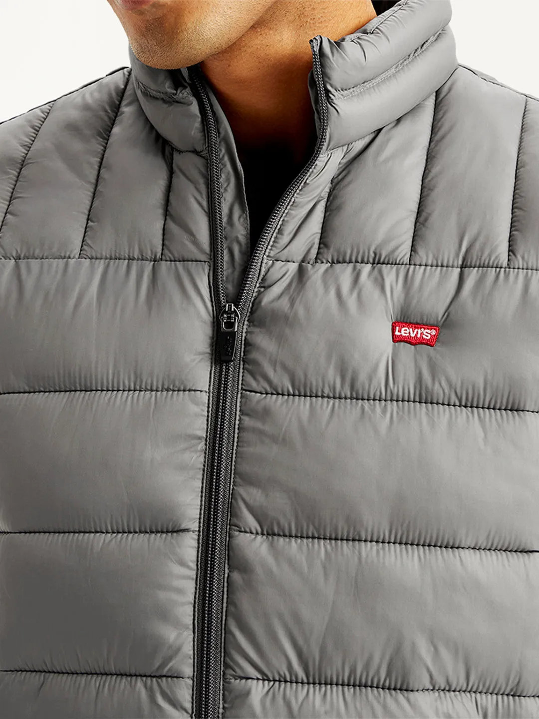 Men's Quilted Grey High Neck Puffer Jacket LEVI'S