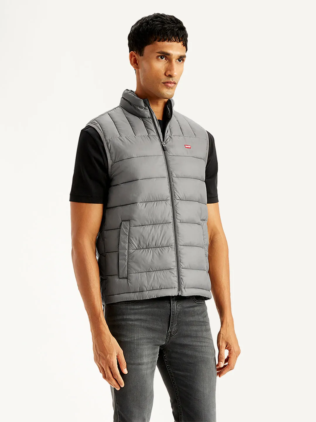 Men's Quilted Grey High Neck Puffer Jacket LEVI'S