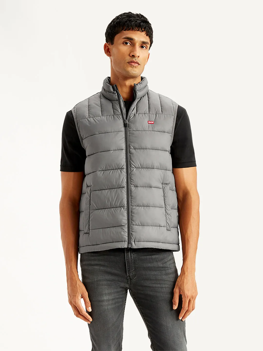 Men's Quilted Grey High Neck Puffer Jacket LEVI'S