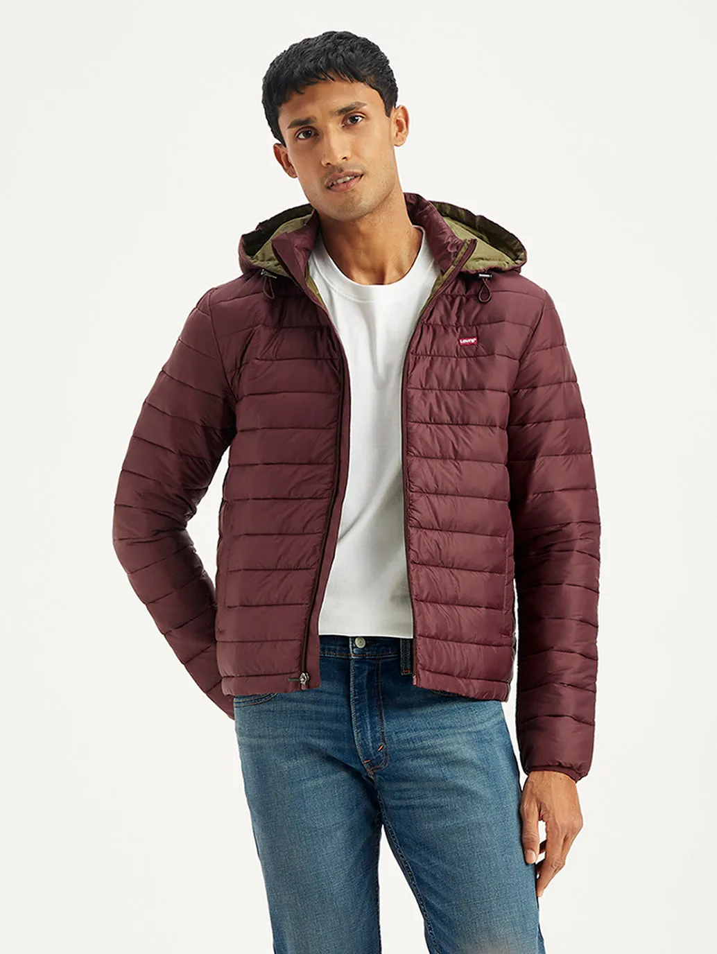 Men's Quilted Maroon Hooded Puffer Jacket LEVI'S