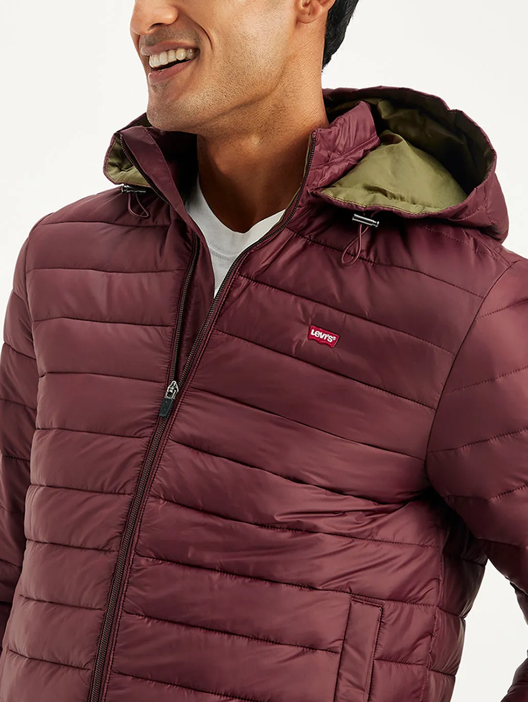 Men's Quilted Maroon Hooded Puffer Jacket LEVI'S