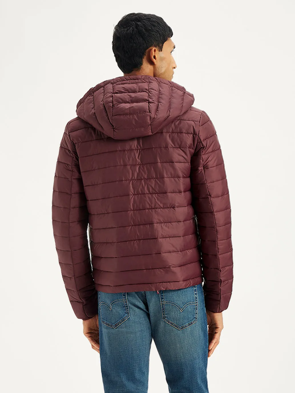 Men's Quilted Maroon Hooded Puffer Jacket LEVI'S