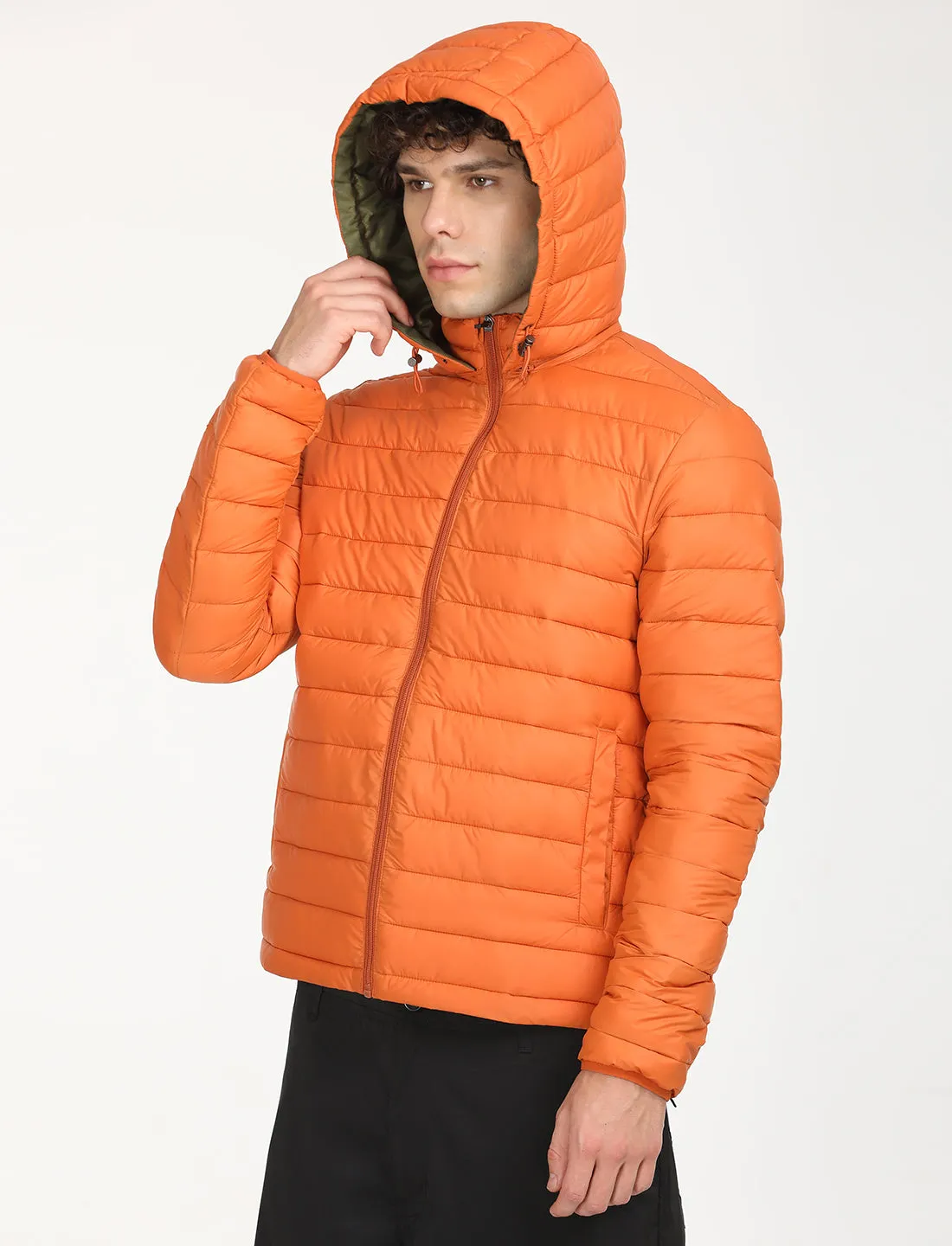 Men's Quilted Orange Hooded Puffer Jacket LEVI'S