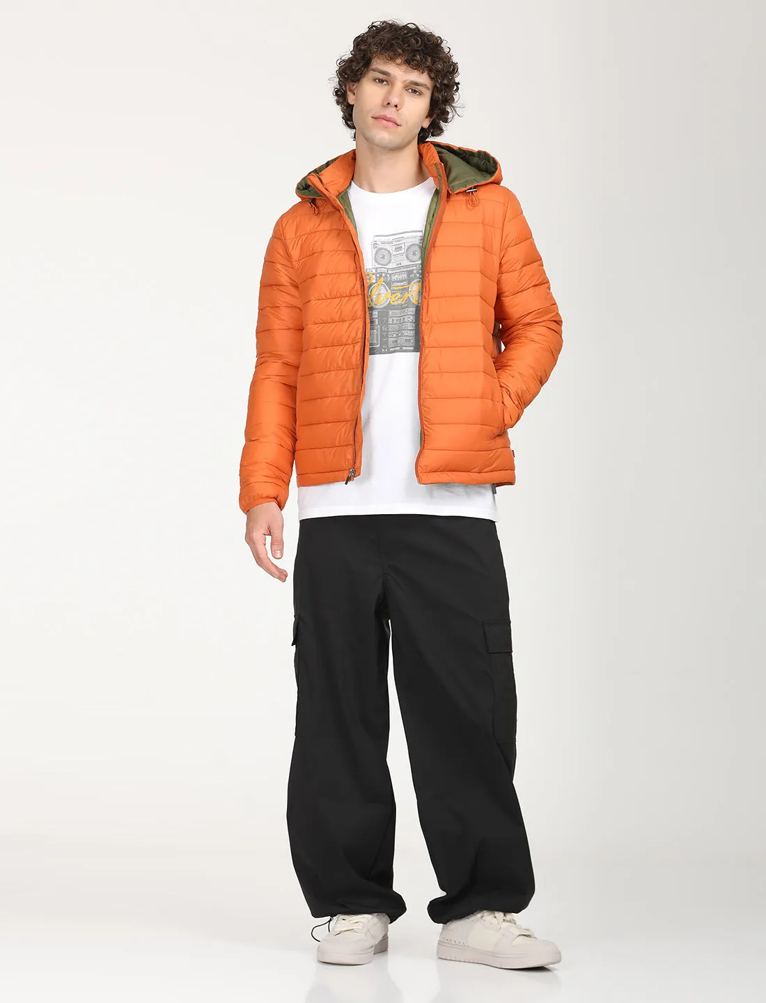 Men's Quilted Orange Hooded Puffer Jacket LEVI'S