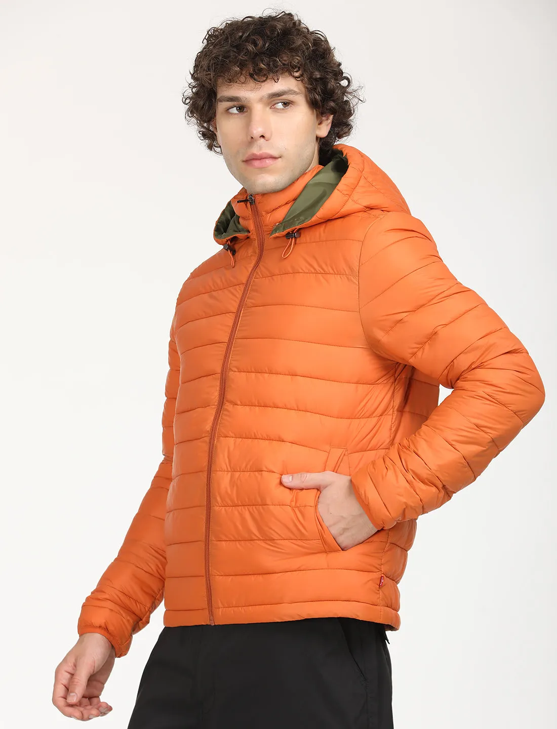 Men's Quilted Orange Hooded Puffer Jacket LEVI'S
