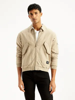 Men's Solid Beige Spread Collar Bomber Jacket LEVI'S