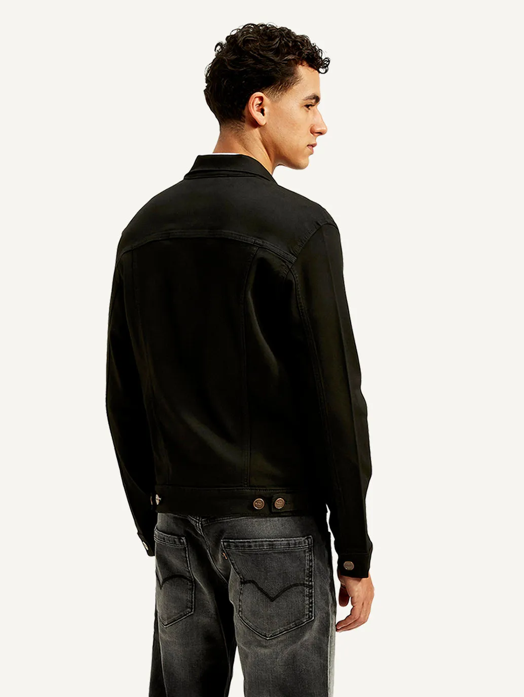 Men's Solid Black Spread Collar Jacket LEVI'S