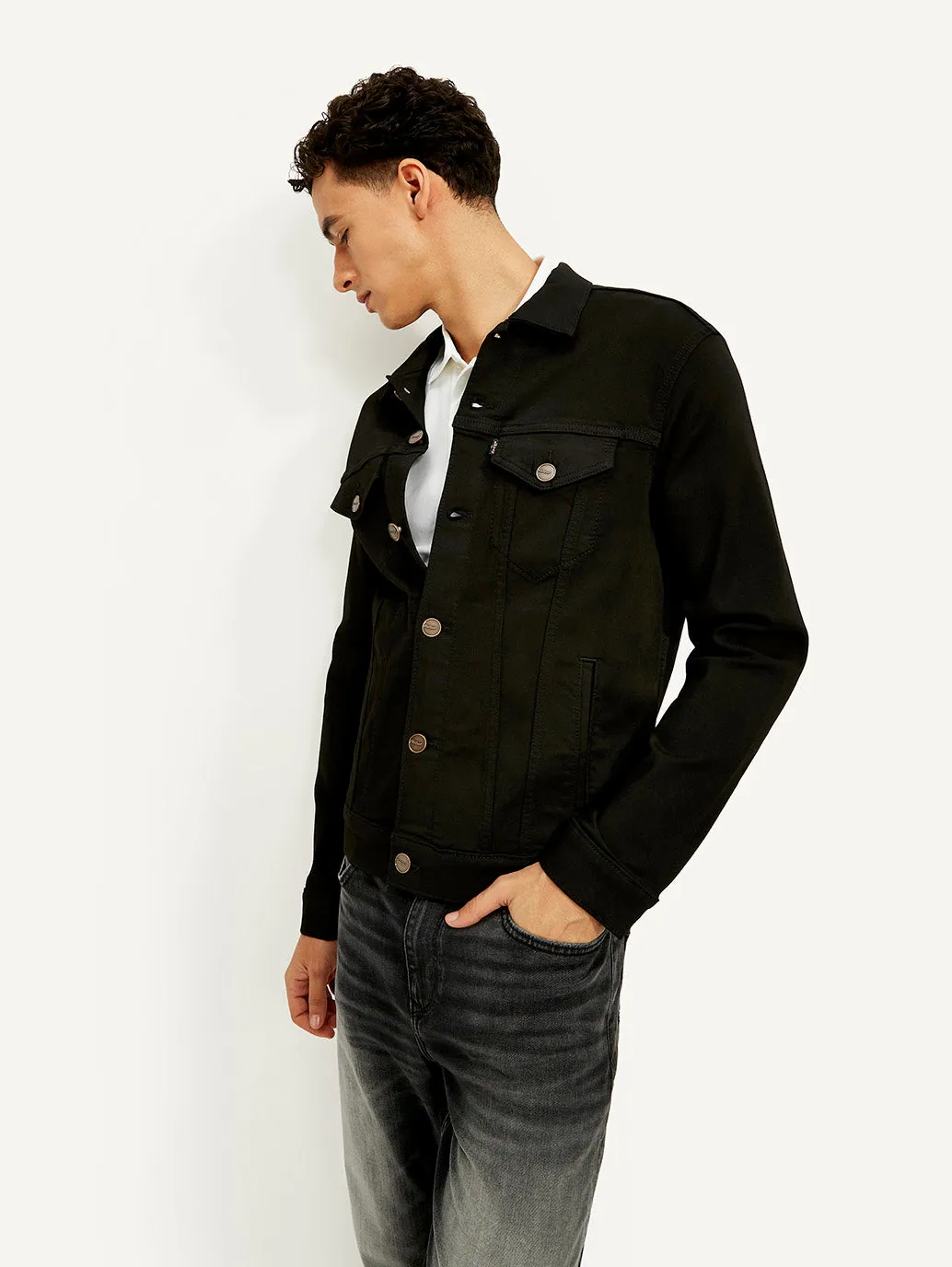 Men's Solid Black Spread Collar Jacket LEVI'S