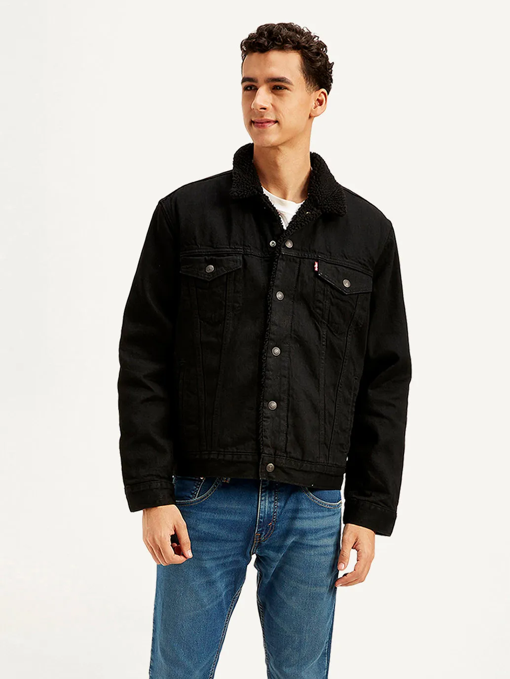 Men's Solid Black Spread Collar Jacket LEVI'S