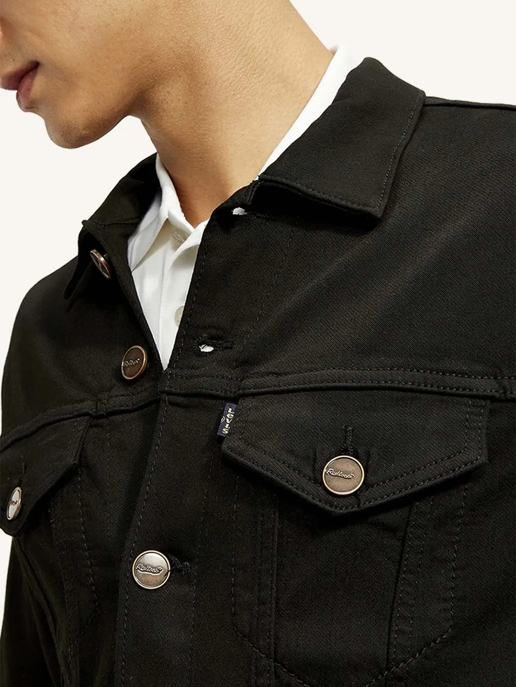 Men's Solid Black Spread Collar Jacket LEVI'S