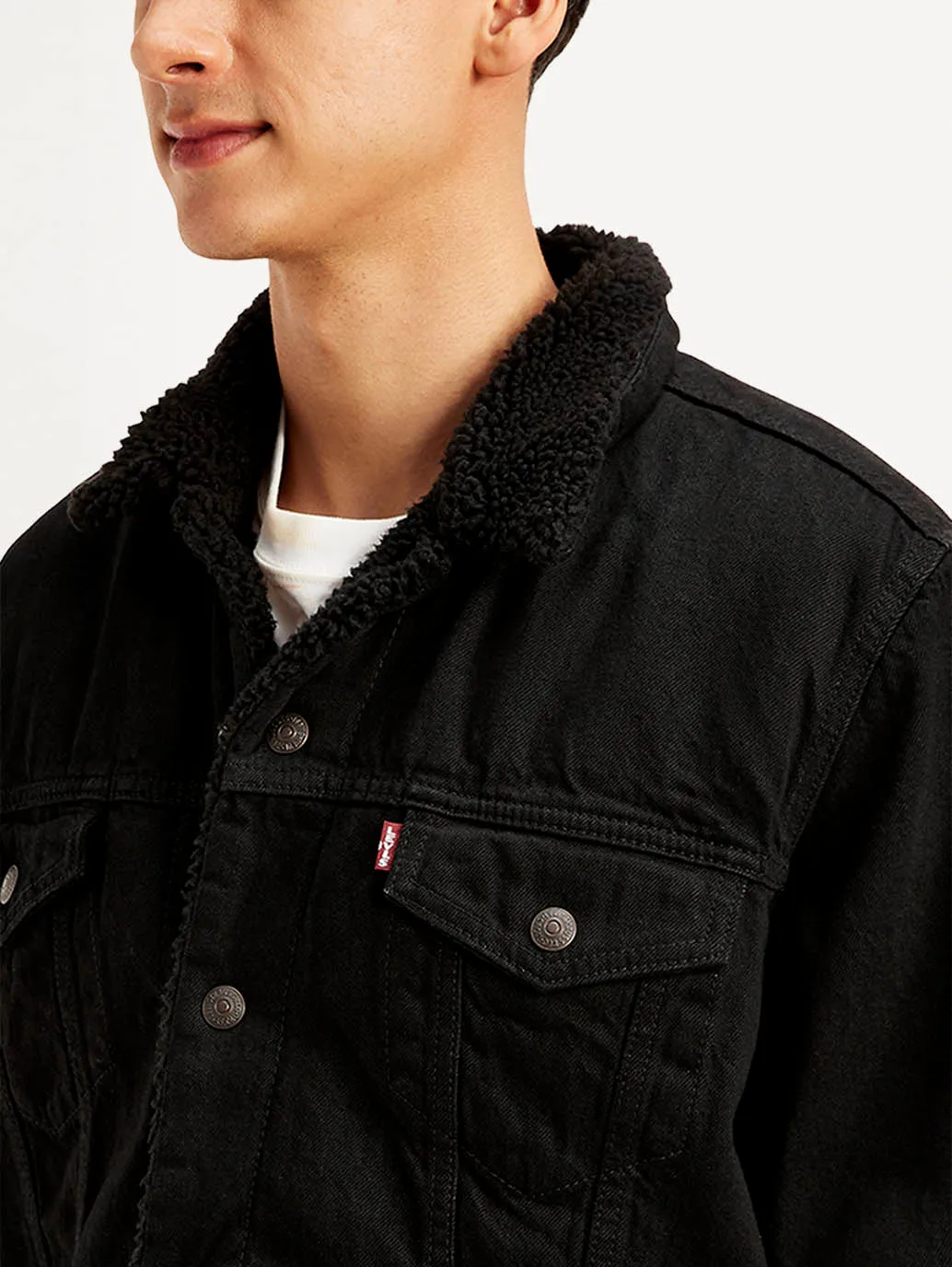 Men's Solid Black Spread Collar Jacket LEVI'S