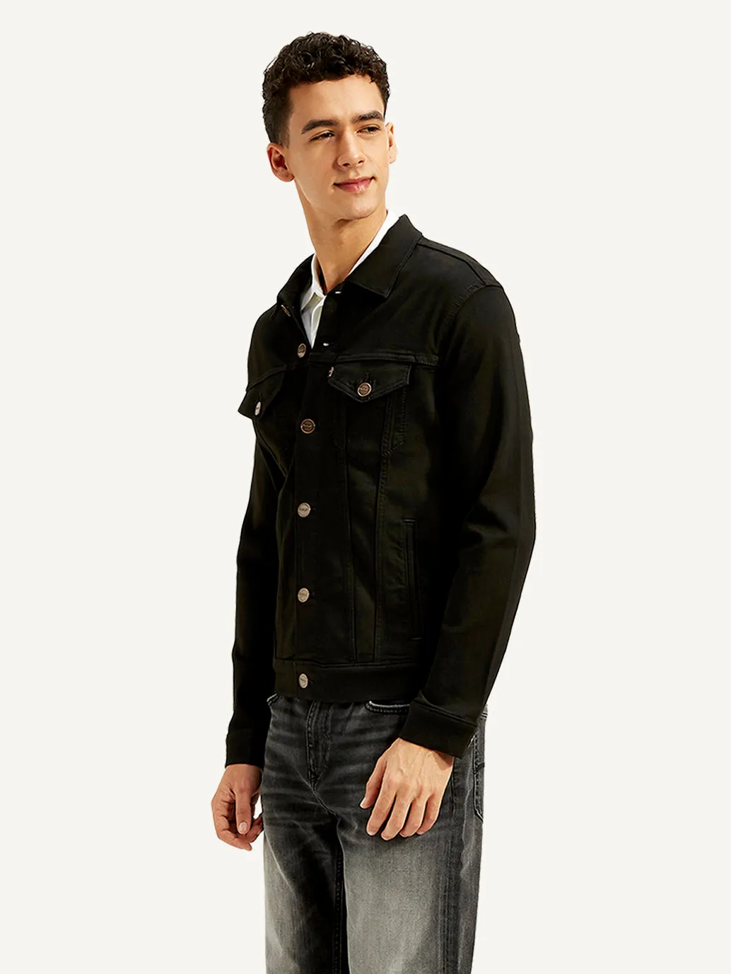 Men's Solid Black Spread Collar Jacket LEVI'S