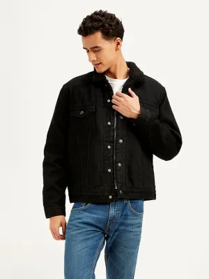 Men's Solid Black Spread Collar Jacket LEVI'S
