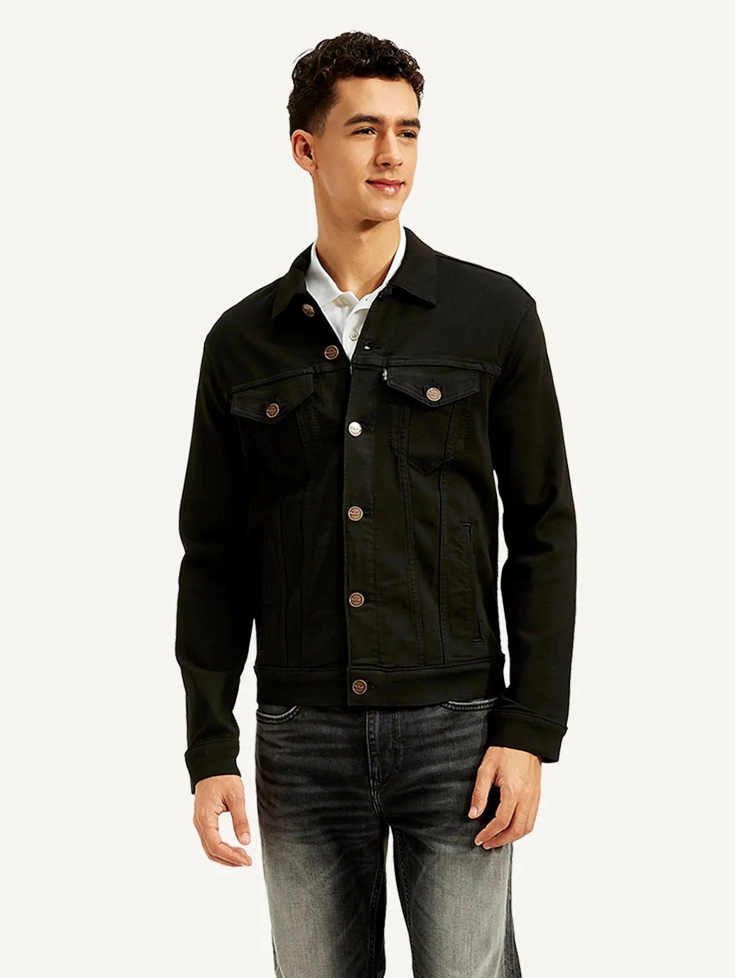 Men's Solid Black Spread Collar Jacket LEVI'S