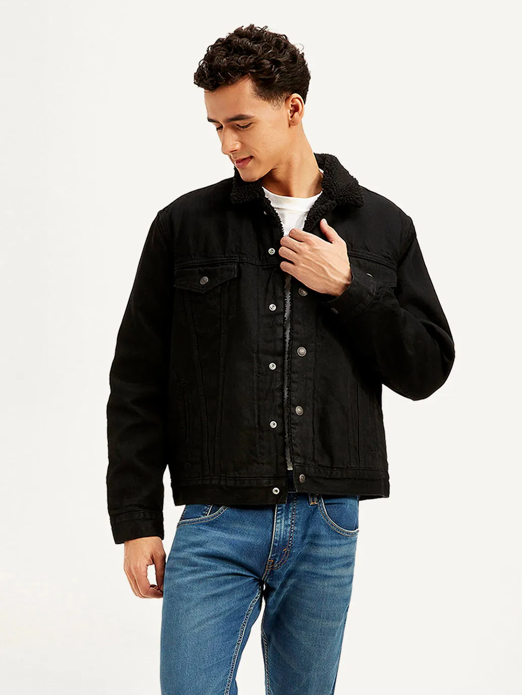 Men's Solid Black Spread Collar Jacket LEVI'S