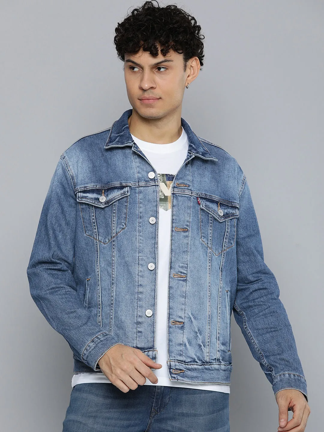 Men's Solid Blue Spread Collar Jacket LEVI'S