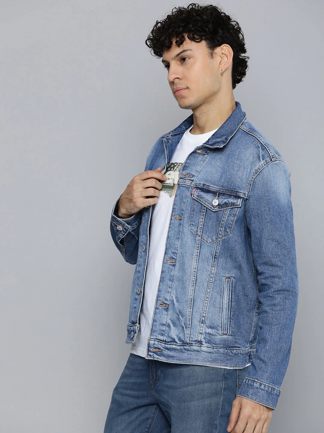 Men's Solid Blue Spread Collar Jacket LEVI'S