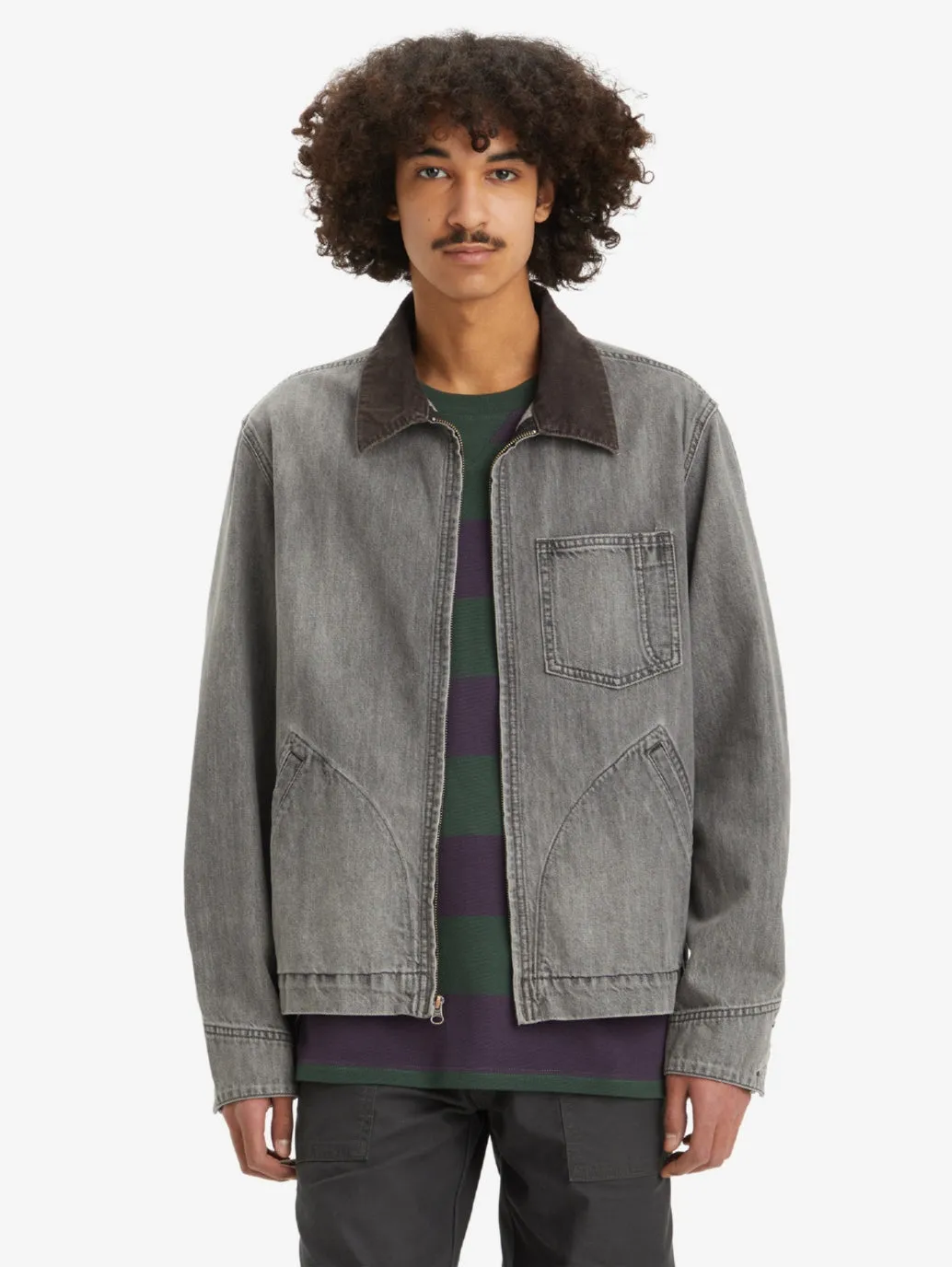 Men's Solid Charcoal-Grey Spread Collar Denim Jacket LEVI'S