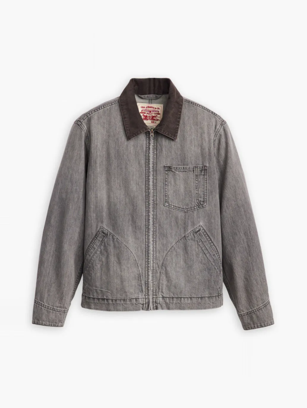 Men's Solid Charcoal-Grey Spread Collar Denim Jacket LEVI'S