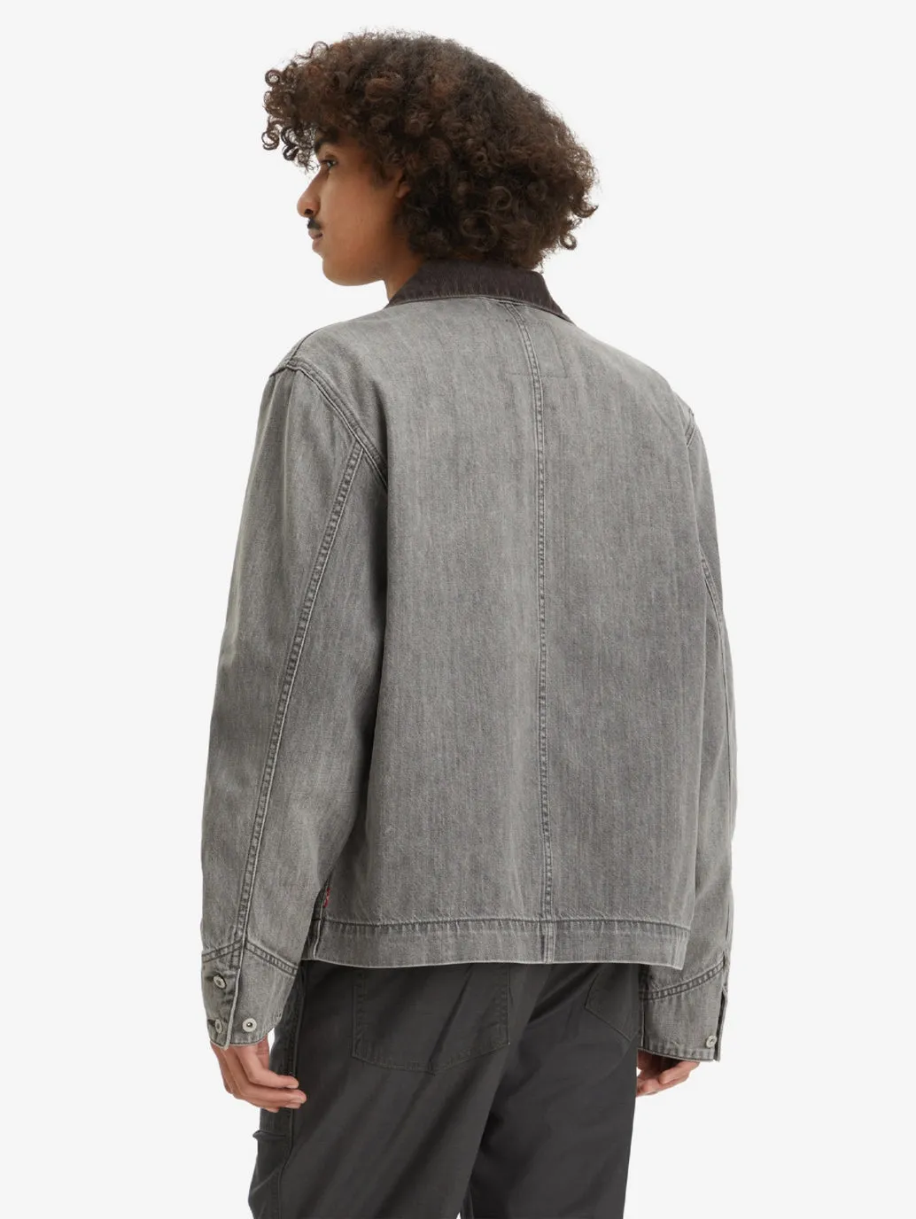 Men's Solid Charcoal-Grey Spread Collar Denim Jacket LEVI'S