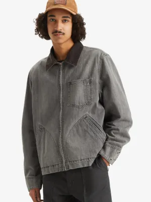 Men's Solid Charcoal-Grey Spread Collar Denim Jacket LEVI'S