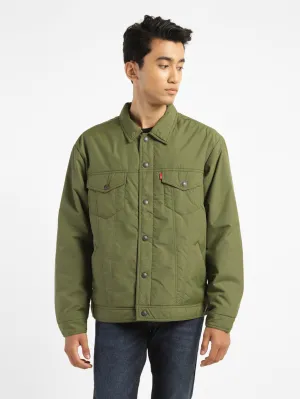 Men's Solid Green Collar Neck Padded Jacket LEVI'S