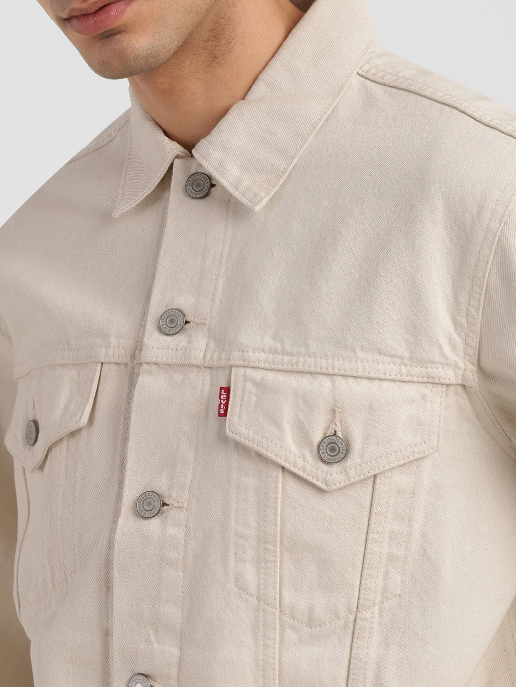 Men's Solid Off White Spread Collar Jacket LEVI'S