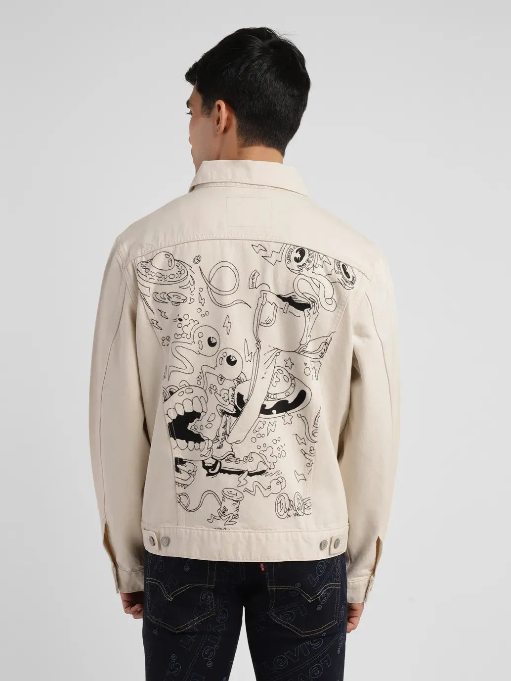 Men's Solid Off White Spread Collar Jacket LEVI'S