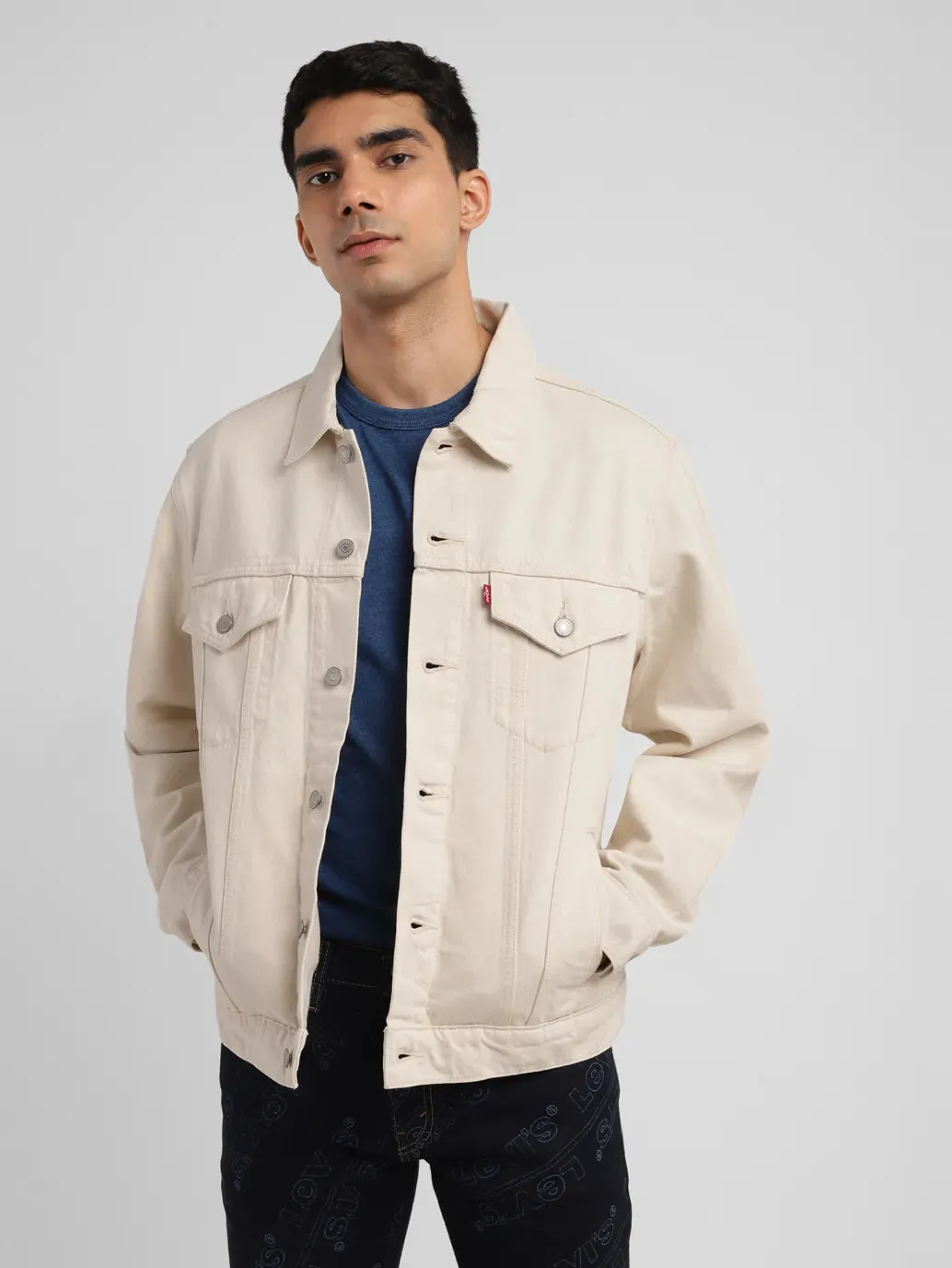 Men's Solid Off White Spread Collar Jacket LEVI'S