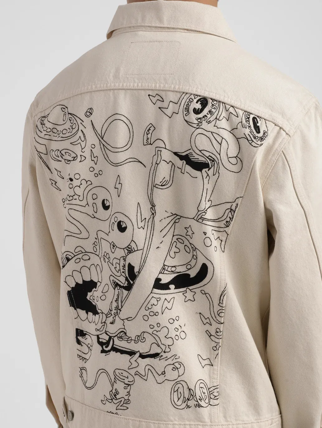 Men's Solid Off White Spread Collar Jacket LEVI'S