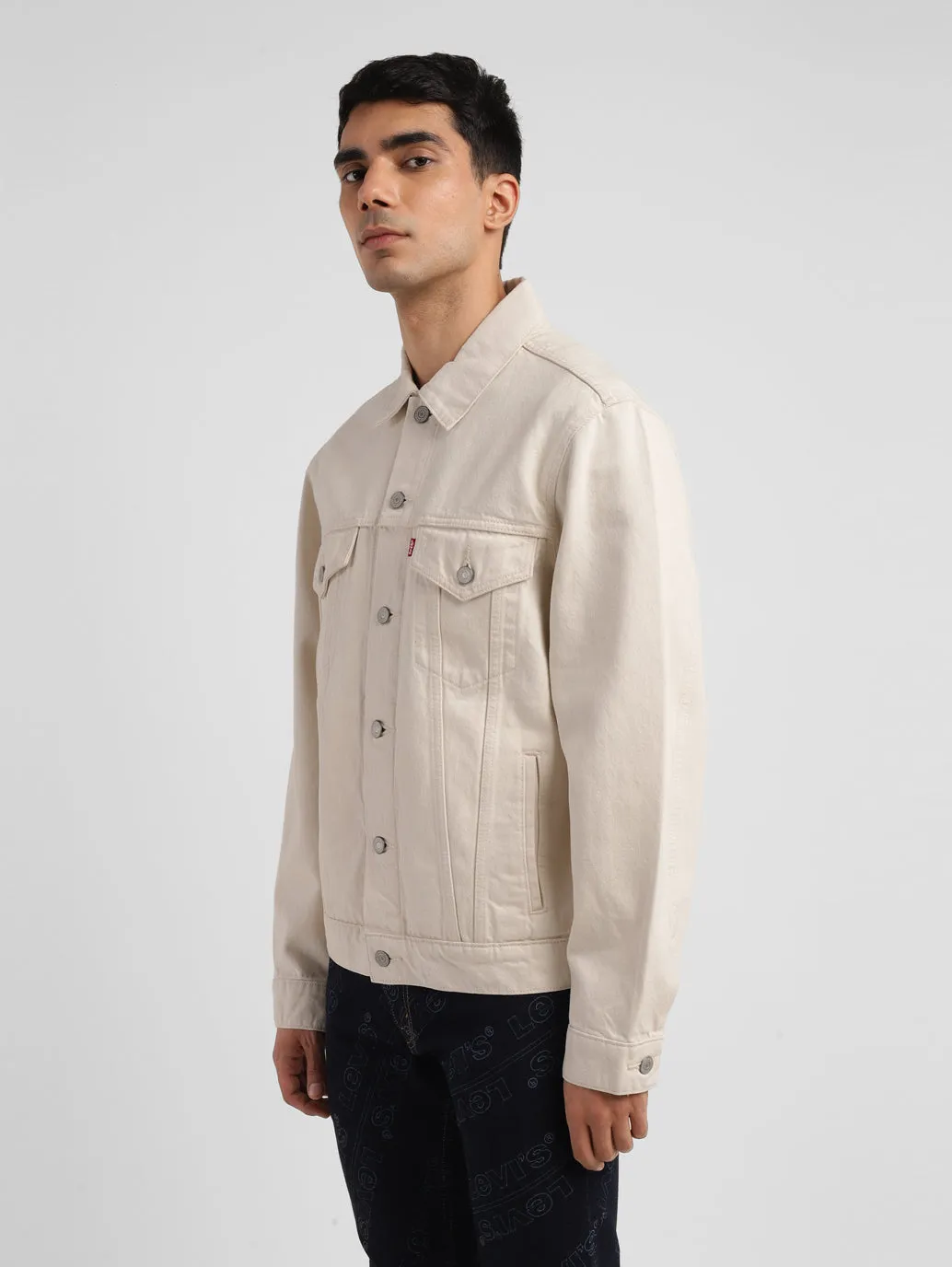 Men's Solid Off White Spread Collar Jacket LEVI'S