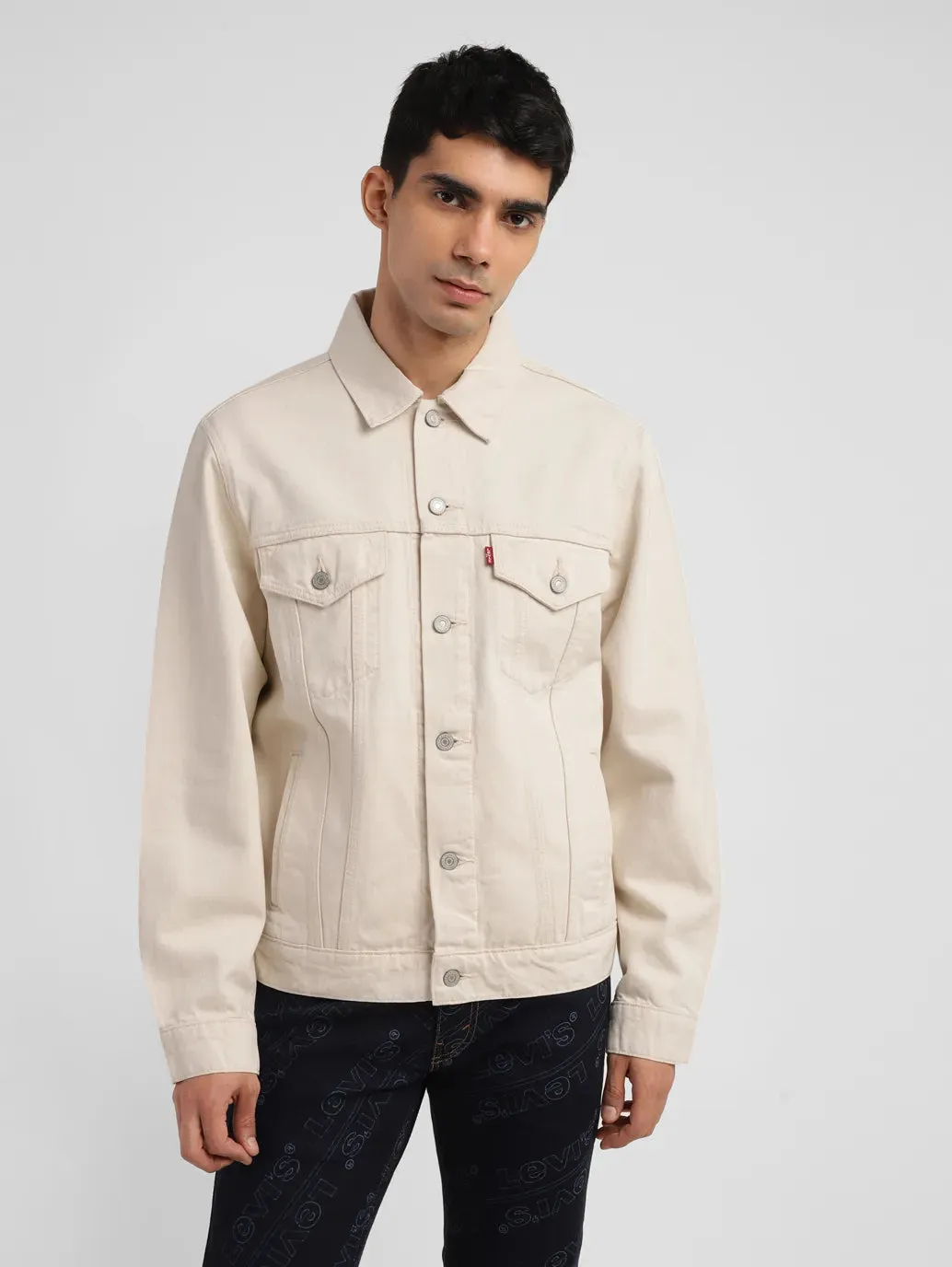 Men's Solid Off White Spread Collar Jacket LEVI'S