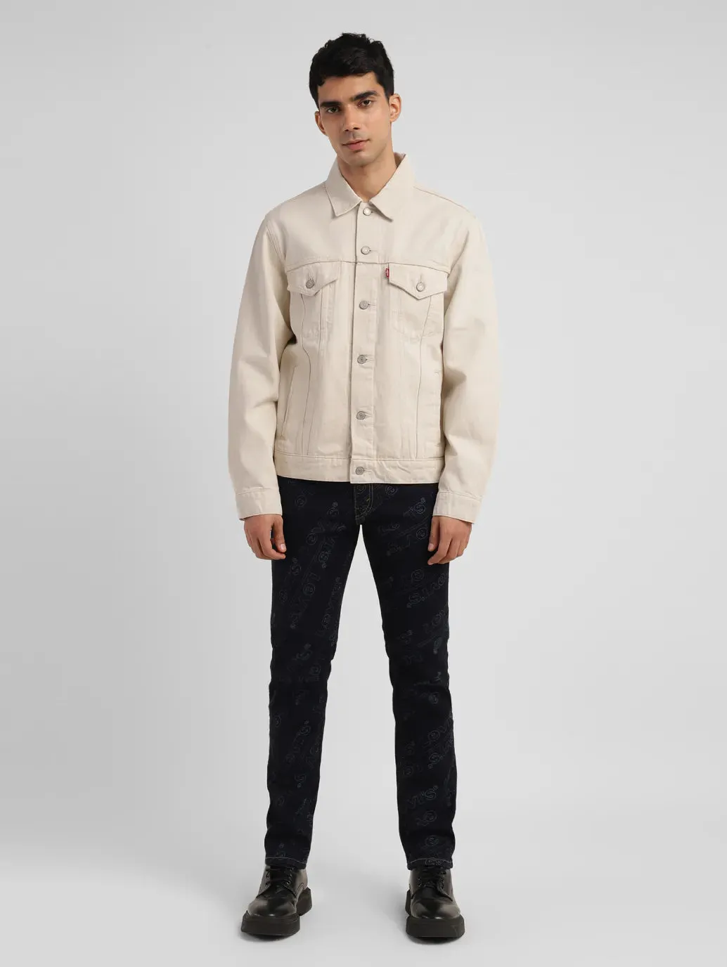 Men's Solid Off White Spread Collar Jacket LEVI'S