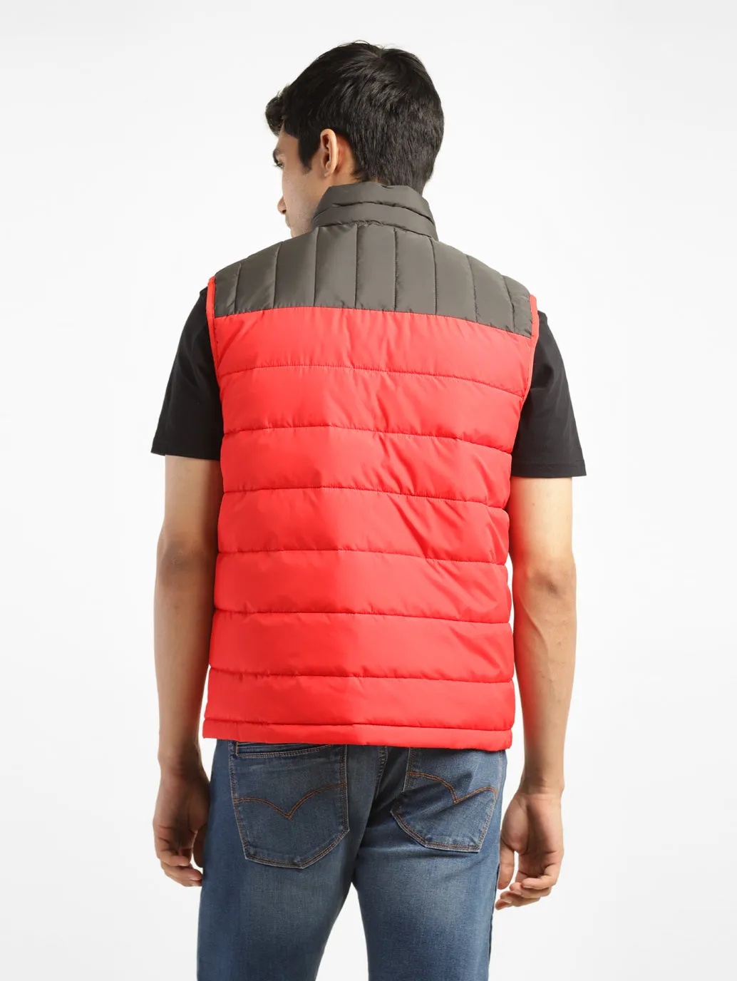 Men's Solid Red Mandarin Collar Quilted Jacket LEVI'S