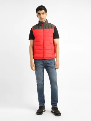 Men's Solid Red Mandarin Collar Quilted Jacket LEVI'S