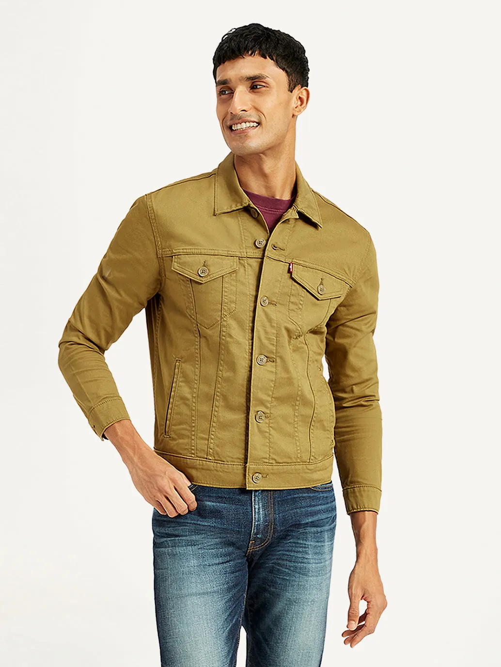 Men's Solid Tan Spread Collar Trucker Jacket LEVI'S