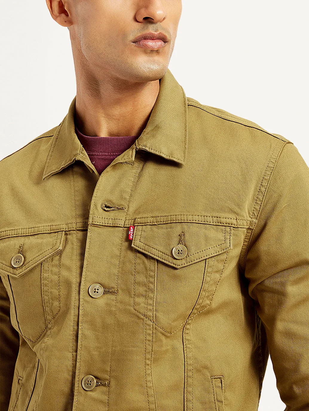 Men's Solid Tan Spread Collar Trucker Jacket LEVI'S